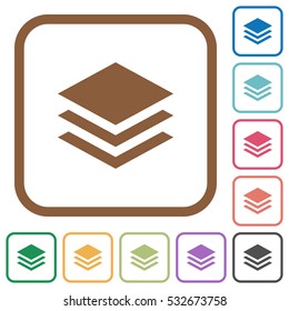 Capas iconos simples en fotogramas cuadrados redondeados de color en fondo blanco