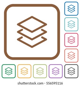 Layers simple icons in color rounded square frames on white background