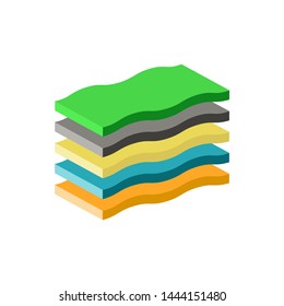 Layers of soil. Infographic from the upper layers of the earth's surface.Isometric and 3D view.