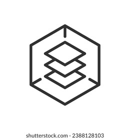 Layers in three-dimensional space, linear icon. Line with editable stroke