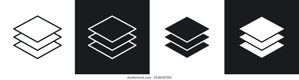 Conjunto de iconos de Vector de capas en blanco y negro