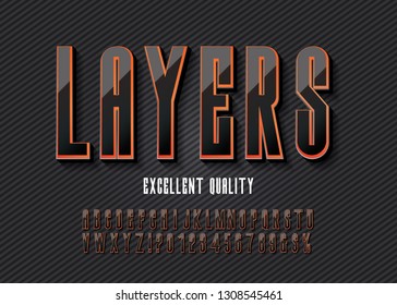 "Layers" Vintage 3d Premium Rich Textured Alphabet. Super Detailed Retro Typeface with Good Vibes and High Temperature . Vector Illustration.