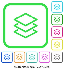 Layers vivid colored flat icons in curved borders on white background