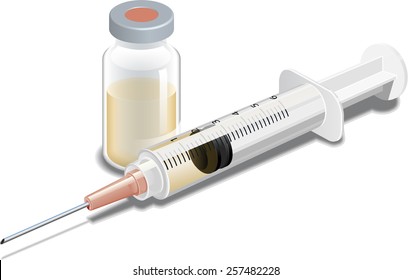 Layer-separated Syringe Or Hypodermic Needle, Via Drug Vial,  Use To Inject Medicine Or Intravenous Drugs. 