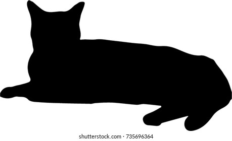 Laying black cat silhouette isolated on white background, vector illustration, icon, clip art.