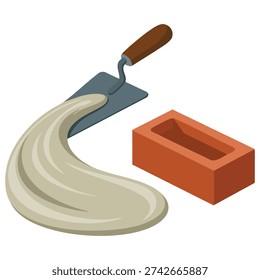 Laying bricks construction work cartoon isolated vector illustration on white background