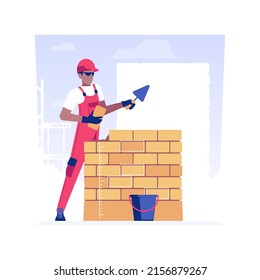 Laying bricks isolated concept vector illustration. Professional mason laying bricks, residential area construction site, private house building process, block work idea vector concept.