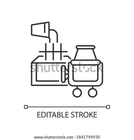 Laying foundation linear icon. Starting building process. House foundation. Building home. Thin line customizable illustration. Contour symbol. Vector isolated outline drawing. Editable stroke