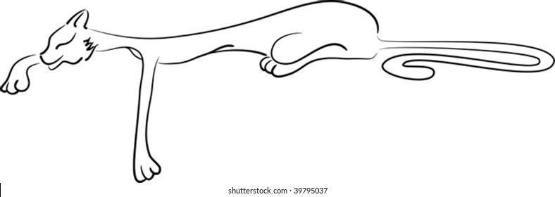 Laying happy cat lowered one paw