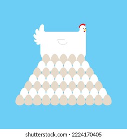 Laying hen and many eggs. Vector illustration