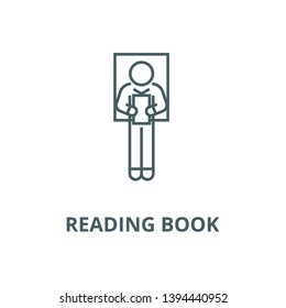 Laying man reading book vector line icon, linear concept, outline sign, symbol