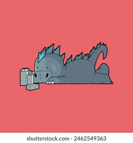 Laying Monster character playing vector illustration. Movies, mascot design concept.