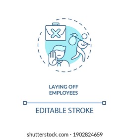 Laying off employes concept icon. Cost reduction idea thin line illustration. Crisis measures. Company restructuring. Value chain components. Vector isolated outline RGB color drawing. Editable stroke