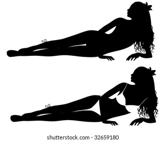 Laying silhouettes of a woman in bikini.