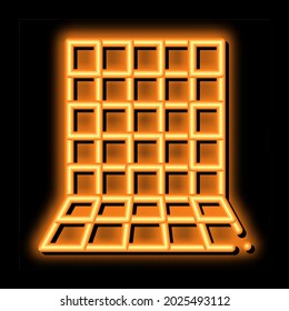 Verlegen von quadratischen Fliesen auf der Wand neon Leuchtzeichen Vektorgrafik. Glühende Ikone mit quadratischen Fliesen auf dem Wandschild. transparente Symbolillustration