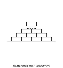laying thin line bricks on cement of new wall. flat lineart style modern brickwork logotype graphic stroke art design isolated on white background. concept of real estate badge or brickwall element