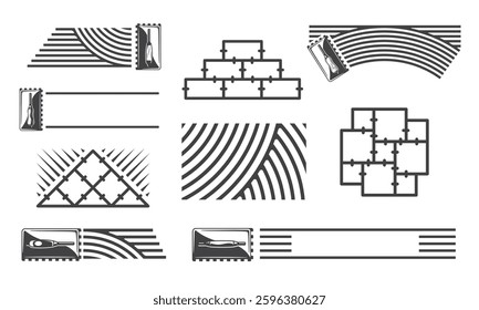 Laying tiles icons set isolated on white background. Vintage tiling template. Design elements. Vector illustration