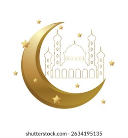 laylat al qadr night with crescent moon stars and mosque illustration.