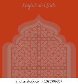 Laylat al-Qadr. Concept of the Islamic religion holiday. Symbolic silhouette of the mosque. Red shades of color. Paper style