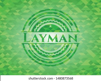 Layman realistic green emblem. Mosaic background. Vector Illustration. Detailed.
