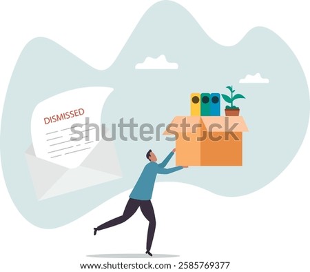 Layoff email sending to employee to inform job dismissed or fired, end career or staff layoff due to economic recession.business concept.flat character.