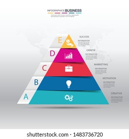 Layout of an abstract pyramid shape with 5 steps ordering a template / graphic or website layout