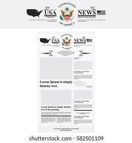 Layout American newspaper with the emblem of the United States. The template for the media. Flat vector illustration EPS 10.