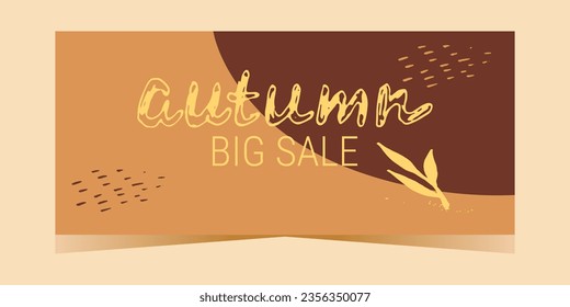 Layout of the autumn discount coupon template. Spots, leaves and dots. Design of a flyer, banner. Vector flat illustration.