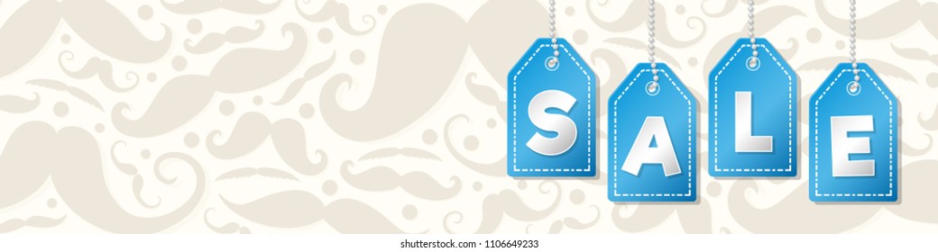Layout of background with moustaches for Father's Day Sale and Barber Shop Sale. Vector.