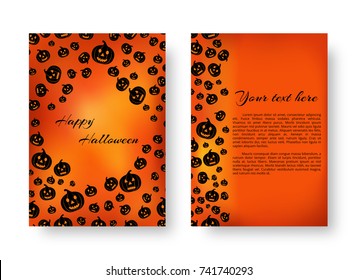 Layout background with soaring silhouettes of scary pumpkins for festive decoration of congratulations for Halloween