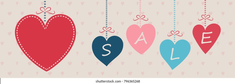 Layout des Banners mit handgezeichneten Herzen für Valentinstag, Frauentag und Muttertag. Vektorgrafik.