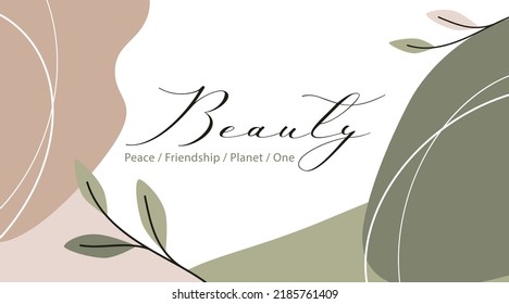 The layout of a beautiful business card or banner. Olive and pink-powdered colors. Abstract spots and twigs. Vector illustration isolated for design and web.