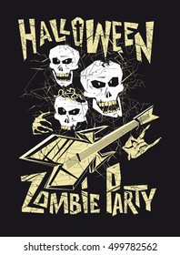 The layout of the Billboard, the poster, flyers for Halloween Zombie party or a music concert with skulls.