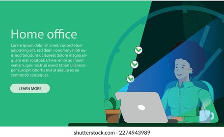 Layout with a black girl sitting at her home desk after her work journey at night