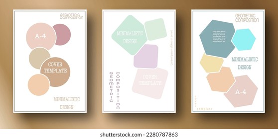 Presentación de la portada del libro, folletos y folletos. Conjunto de plantillas con formas geométricas en un estilo minimalista. Una idea creativa en tonos pastel. Colores pastel modernos
