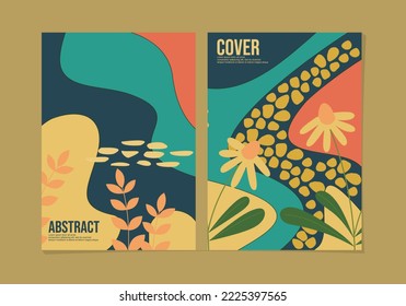 Diseño para portada de libros, afiche, pancarta, cartel, folleto, informe anual, tarjeta, volante.plantilla de diseño botánico abstracto.línea de arte de flores y hojas