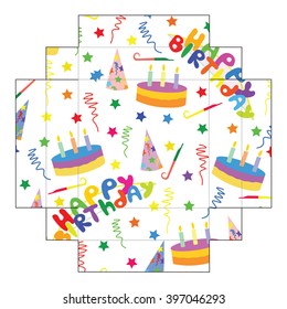 The layout of the boxes on Birthday for cupcakes, candy, gifts, surprises. Cut and fold the container.