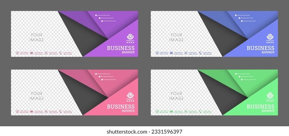 Layout for a business banner. A set of colored horizontal templates with space for a photo, illustration or corporate image. Layout of the cover of a modern catalog, brochure, project or creative idea