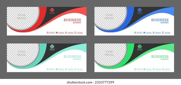 Layout for a business banner. A set of colored horizontal templates with space for a photo, illustration or corporate image. Layout of the cover of a modern catalog, brochure, project or creative idea