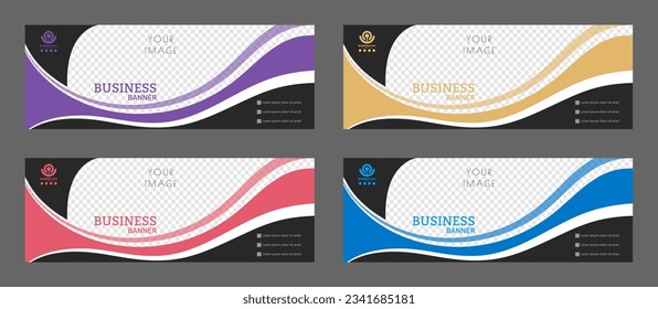 Layout for a business banner. A set of colored horizontal templates with space for a photo, illustration or corporate image. Layout of the cover of a modern catalog, brochure, project or creative idea
