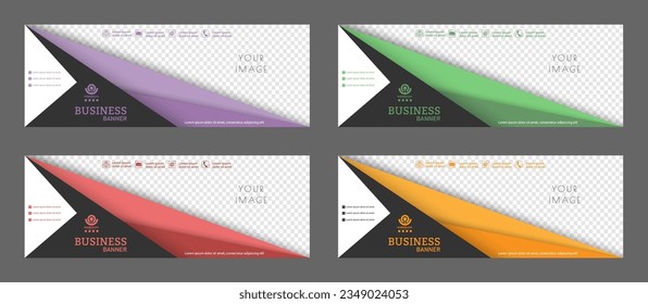 Layout for a business banner. A set of colored horizontal templates with space for a photo, illustration or corporate image. Layout of the cover of a modern catalog, brochure, project or creative idea
