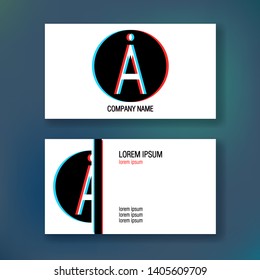 Layout of business cards. Ready to print. Glitch effect. 3d effect. Modern trend style.