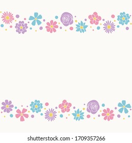 Layout of a card with colourful flowers and copyspace. Mother’s Day, Women’s Day and Valentine’s Day background. Vector