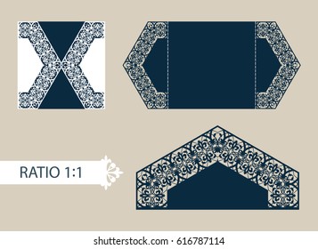 The layout of the cards in three additions. The template is suitable for greeting, congratulations, invitations, menus, etc. The picture suitable for plotter or laser cutting, printing
