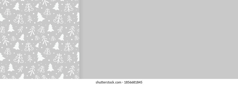 Layout of Christmas banner with hand drawn trees. Vector