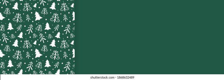 Layout of Christmas banner with hand drawn trees. Vector