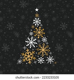 Layout of Christmas greeting card with abstract trees. Vector illustration