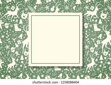Layout of Christmas greeting card with festive ornaments. Vector.