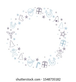 Layout of Christmas greeting card with festive ornaments. Vector.