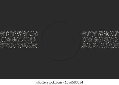 Layout of Christmas greeting card with festive ornaments. Vector.